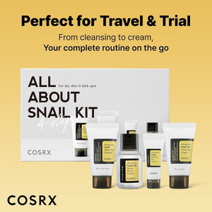 COSRX All About Snail Mucin Korean Skin Care Set 4, Mini Travel Essentials, Travel Size Gift Set with Snail Mucin Face Wash, Serum, Moisturizer by COSRX