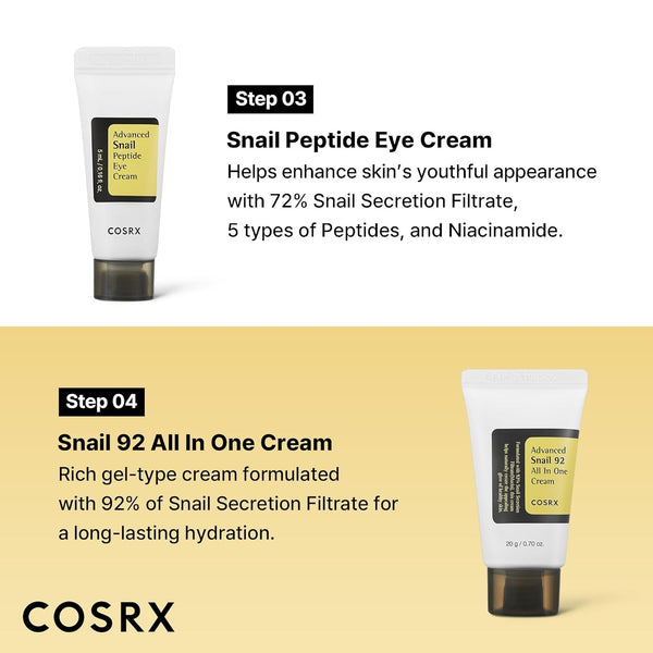 COSRX All About Snail Mucin Korean Skin Care Set 4, Mini Travel Essentials, Travel Size Gift Set with Snail Mucin Face Wash, Serum, Moisturizer by COSRX