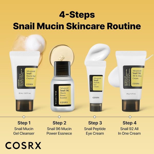 COSRX All About Snail Mucin Korean Skin Care Set 4, Mini Travel Essentials, Travel Size Gift Set with Snail Mucin Face Wash, Serum, Moisturizer by COSRX